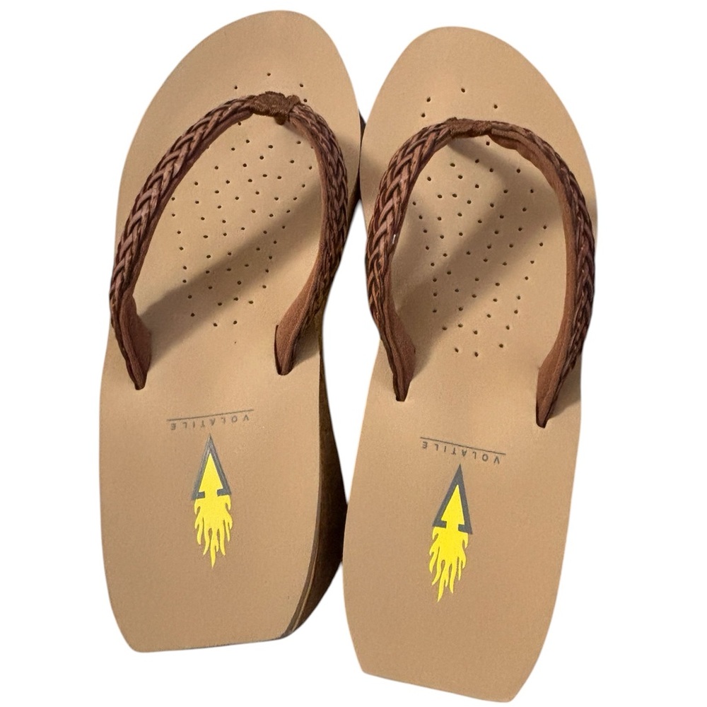 Volatile Brown Braided Strap Flip Flops - Picture 6 of 9